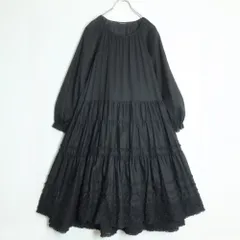 【極美品】ピンクハウス★段々フリル♪ギャザーたっぷりローンワンピース 黒系 裏地綿ローン 無地 z18735