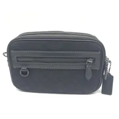 【中古】▲タグ イニシャル刻印 COACH テオ カメラ バッグ・シグネチャー ブラック CBF21　コーチ[17]