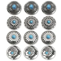 【在庫セール】HappyHome コンチョ ボタン 12個セット ターコイズ ネジ式 インディアン 30mm レザークラフト 財布 手芸