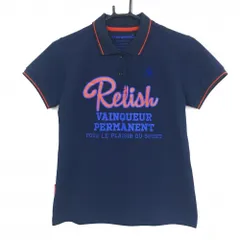 【美品】ルコックゴルフ 半袖ポロシャツ ネイビー×レッド フロント英字 ロゴ刺しゅう レディース M ゴルフウェア le coq sportif