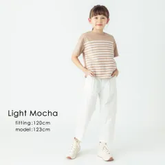 [ライトモカ] パネルボーダーTシャツ evercloset ever closet キッズ ベビー 子供 子供服 キッズ服 女の子 男の子 夏服 夏物 トップス tシャツ ティーシャツ プリント 保育園 半袖tシャツ ボーダー エバクロ エバークローゼット