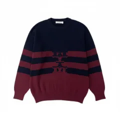 31c16 GIVENCHY ジバンシー Vintage ロングスリーブニット ニットセーター ボーダー Lサイズ ネイビー ボルドー ウール10％ メンズ 男性用o07tのサムネイル