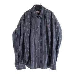MARTINE ROSE (マーティンローズ) Pulled Neck Shirt ストライプ長袖シャツ グレーのサムネイル