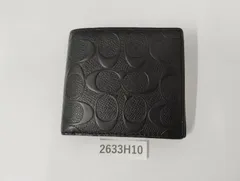 【2633H10】 COACH コーチ 折り財布 シグネチャー レザー ブラック 中古