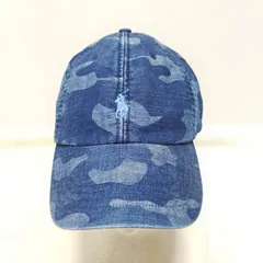 人気ブランド【POLO RALPH LAUREN】ポロラルフローレン デニム風 キャップ 帽子 迷彩 カモフラ インディゴ ネイビー 紺色 ブルー 青 刺繍 ワンポイント ポニーワーク カジュアル アメカジ ユニセックス 頭囲60cm /M43571jQ