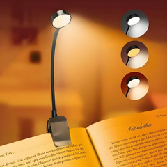 【2色展開】クリップ式LED読書灯。3色温度モードと明るさ調整機能搭載。軽量コンパクトなベッドサイド読書ランプは電池式（電池は別売り）。読書に最適。カラーブラックOR ホワイト☆当社、看護師推薦商品🌸スプリングキャンペーン30％OFF