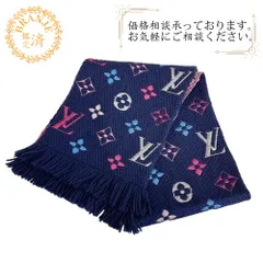 LOUIS VUITTON ルイヴィトン M70899 エシャルプ ロゴマニア  レインボーモノグラム ウール マフラー ネイビー レディース