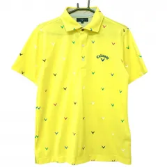 【超美品】キャロウェイ 半袖ポロシャツ イエロー×マルチカラー ロゴ総柄 メンズ L ゴルフウェア Callaway