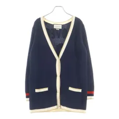 GUCCI (グッチ) Wool Knit Cardigan ラインストーン装飾 ロゴ刺繍 ウールニットカーディガン ネイビー 501427 X9N09のサムネイル