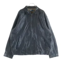 POLO RALPH LAUREN (ポロラルフローレン) 90-00S SINGLE LEATHER JACKET 襟付き 刺しゅう レザー ブルゾン ジャケット ブラック