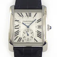 カルティエ Cartier 腕時計 タンク MC W5330003 デイト スモールセコンド 裏スケ レクタンギュラー シルバーギョーシェ文字盤 SS アリゲーターレザーベルト 自動巻き 【中古】のサムネイル