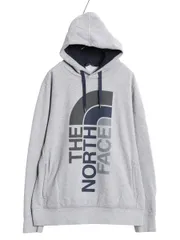 【お得なクーポン配布中!】 ノースフェイス プリント スウェット フード パーカー メンズ L / 古着 裏起毛 プルオーバー トレーナー アウトドア トップス ツートン 灰