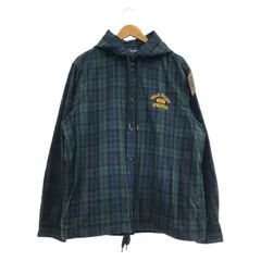【中古】POLO SPORTS ブラックチェック フーデッドシャツ サイズXL ポロラルフローレン[24]