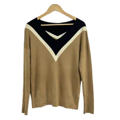 DEUXIEME CLASSE(ドゥーズィエム) 長袖セーター レディース美品  - ベージュ×黒×アイボリー Vネック