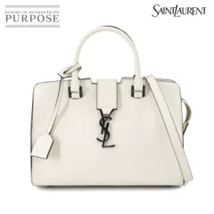 美品 サンローラン SAINT LAURENT ベイビー カバス 2way ハンド ショルダー バッグ レザー ホワイト 424868 Baby Cabas 90314482