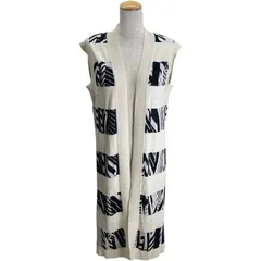 エルメス HERMES 総柄ノースリーブニットカーディガン ホワイト レーヨン レディース カーディガン