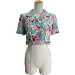 シャネル CHANEL 総柄クロップドシャツ P07536 ブルー シルク レディース 半袖シャツのサムネイル