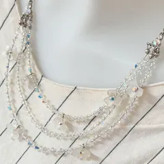 スプリング フラワーモチーフ CZダイヤ ビーズ 花 ラインストーン ネックレス☆ オシャレ☆ 春らしさ☆ 普段使い☆ MK-0160