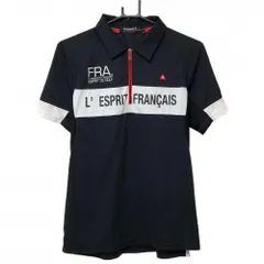 ルコックゴルフ 半袖ハイネックシャツ 黒×白 ハーフジップ 胸元切替ライン メンズ M ゴルフウェア le coq sportif