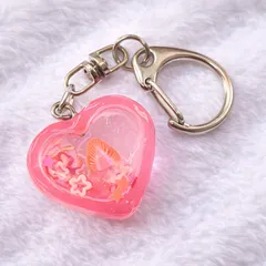 【キーホルダー】シャカシャカレジン ハンドメイド  ハートレジン キーホルダー いちご 星 チャーム 可愛い