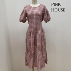 ピンクハウス マルチカラー チェック ロング ワンピース 半袖 ロゴ プリント ウエストリボン レディース 表記無し ISItems【USED】【古着】【中古】50125206