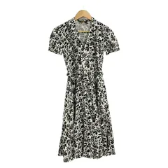 POLObyRalphLauren(ポロラルフローレン) ワンピース サイズ0 XS レディース美品  - 白×黒 半袖/ひざ丈/麻/花柄