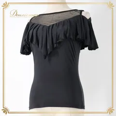 社交ダンス 衣装 トップス ブラウス ブラック系 チャコット Chacott 黒 無地 シンプル 練習 レッスン フリル 伸縮 ストレッチ メッシュ生地 日本製 透け感 上品 ダンス衣装 イベント ステージ かわいい オールブラック