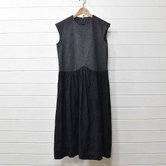 45R】インディゴ染 コットン ノースリーブ ひざ丈ワンピース (サイズ3