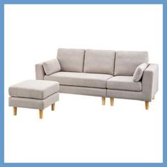 ３人掛けカウチソファセット（ポケットコイル・Ｓバネ・ウィービングベルト）「W190×D80/134×H82×SH42cm」（オットマン付き・クッション２個付き・ロータイプ使用可能・カバーリング）No.122／ベージュ