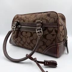 COACH コーチ シグネチャー ハンドバッグ ミニボストン キャンバス×レザー 茶系