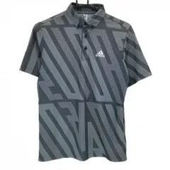 アディダス 半袖ポロシャツ グレー×ダークグレー 総柄 胸元ロゴ メンズ S ゴルフウェア adidas