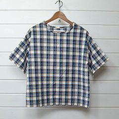 美品 アトリエナルセ コットンネックリブTシャツ グレンチェック 半袖
