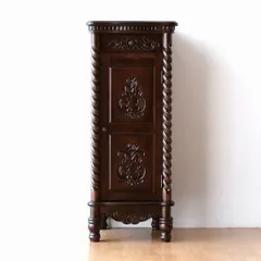 電話台 アンティーク 家具 キャビネット 棚 木製 スリム おしゃれ 完成品 玄関 花台 ハイスタンド 観葉植物 置き台 扉付き収納棚 FAX台 引き出し付き 脚付き 彫刻 縦長 アンティーク風 レトロ クラシック アンティークな扉のスリムキャビネット