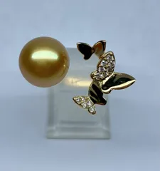K18YG 白蝶真珠 リング パール約8.8mm ダイヤ 0.07ct #11.5 新品ジュエリー