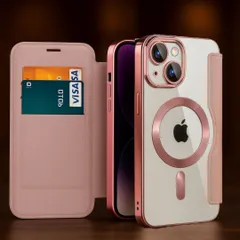 iPhone 15 ケース ピンク 手帳型 カード収納 MagSafe対応 レザー調 高級感 耐衝撃 背面クリア スマホカバー ピンク 可愛い おしゃれ 女性 プレゼント