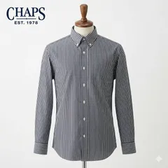CHAPS チャップス 長袖 ストライプシャツ ボタンダウン ネイビー ホワイト Mサイズ イージーケア #K027-65