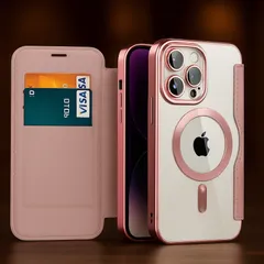 iPhone 15 Pro ケース ピンク 手帳型 カード収納 MagSafe対応 レザー調 高級感 耐衝撃 背面クリア スマホカバー ピンク 可愛い おしゃれ 女性 プレゼント