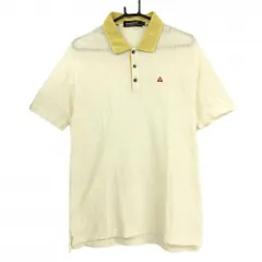 ルコックゴルフ 半袖ポロシャツ 白×イエロー ストライプ  メンズ LL ゴルフウェア le coq sportif
