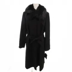 アイテム iTEM タグ付き ロングコート カシミヤ リアルファー 比翼 ベルト付き L 黒 ブラック /YJ ■ECD002