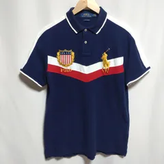 POLO RALPH LAUREN ポロ ラルフローレン CUSTOM SLIM FIT ゴールド刺繍 ビッグポニー 半袖 ポロシャツ LG 紺白赤