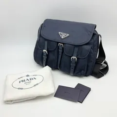 PRADA プラダ ナイロンショルダーバッグ クロスボディ メッセンジャーバッグ 肩掛け 斜め掛け ネイビー 紺 シルバー金具 三角ロゴプレート レディース 1BD225 多ポケット ベルト ナイロン×サフィアーノレザー 希少モデル【中古】Aランク　2_267