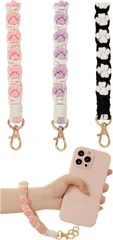 §Ｂｇ３ スマホストラップ 手首 ハンドストラップ ナチュラル可愛い レディース 韓国風 肉球モチーフ 手編み ハンドメイド 軽量 落下防止 iPhone/Android対応 全機種対応 (ピンク)