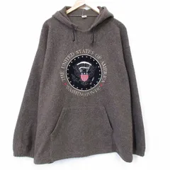 XL/古着 長袖 フリース トップス パーカー メンズ 90年代 90s ワシントンDC 刺繍 ポリエステル USA製 薄こげ茶26feb03