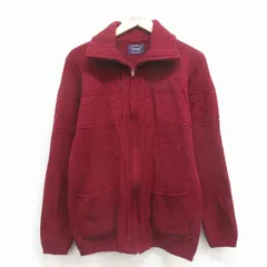 S/古着 長袖 フルジップ ニット カーディガン メンズ 80年代 80s USA製 エンジ 26feb02