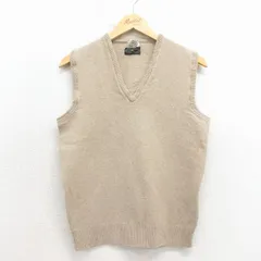 S/古着 ニット ベスト メンズ 80年代 80s 無地 ウール Vネック イングランド製 ベージュ 26feb02