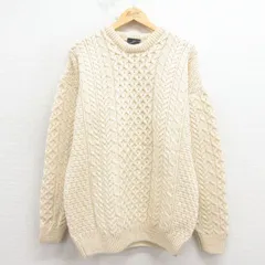 L/古着 長袖 アラン フィッシャーマン ケーブル セーター メンズ ウール クルーネック アイルランド製 生成り【spe】 26feb02