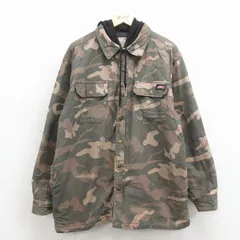 XL/古着 ディッキーズ 長袖 ジャケット パーカー メンズ コットン 緑 迷彩 内側キルティング【spe】 26feb02