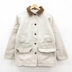 古着 エルエルビーン 長袖 ハンティング ジャケット レディース 襟コーデュロイ コットン 薄ベージュ 内側キルティング26feb03