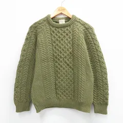 M/古着 長袖 アラン フィッシャーマン ケーブル セーター メンズ 90年代 90s ウール クルーネック アイルランド製 緑系【spe】26feb03