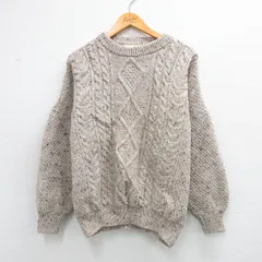 XL/古着 長袖 ケーブル セーター メンズ 90年代 90s ウール クルーネック ベージュ系他26feb03
